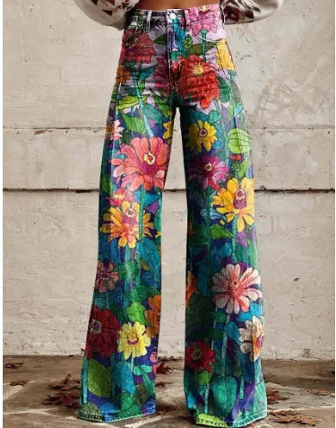 Thin Faux Denim Wide-leg Pants hercurva