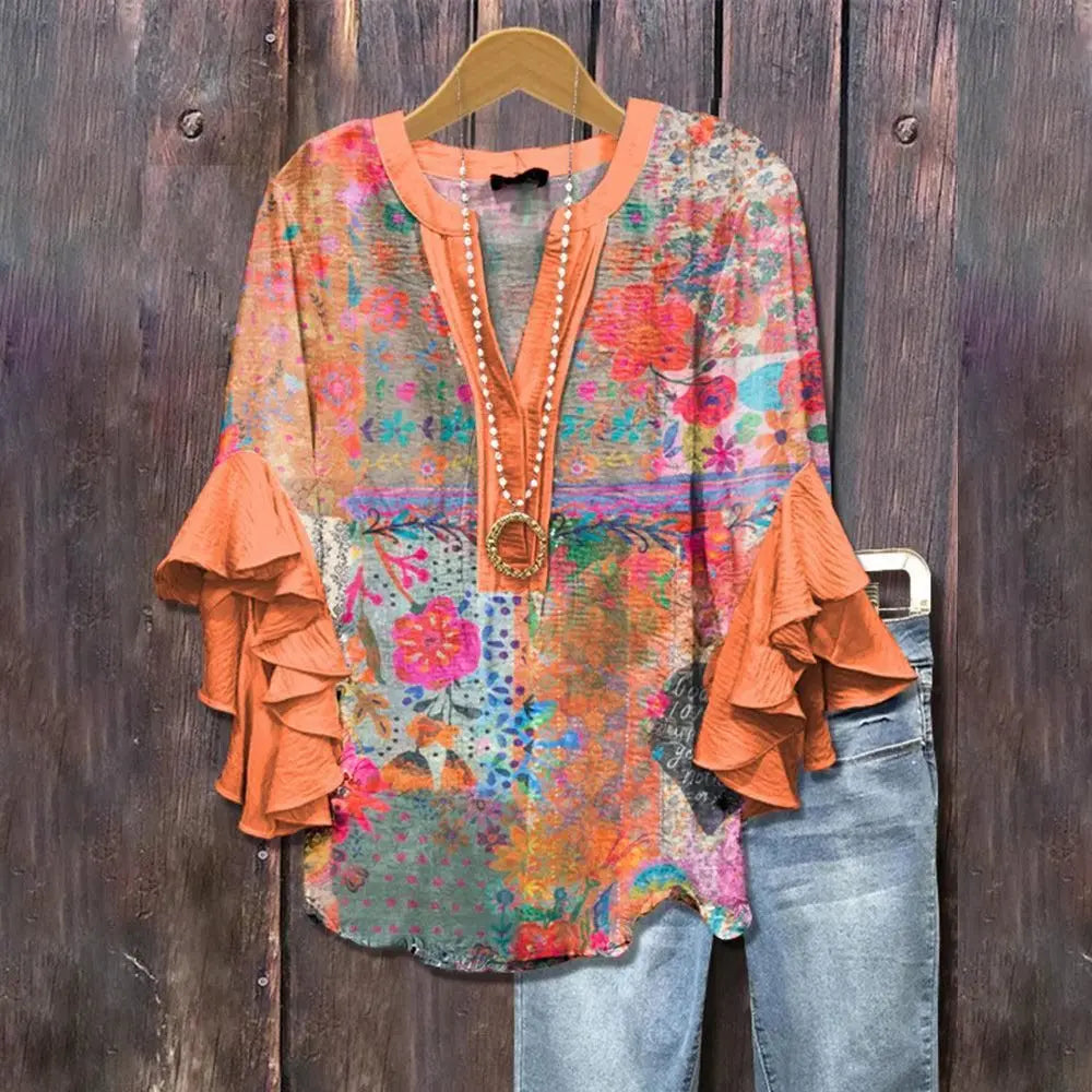 Casual Top With A Creative Floral Print And Digital Printing hercurva