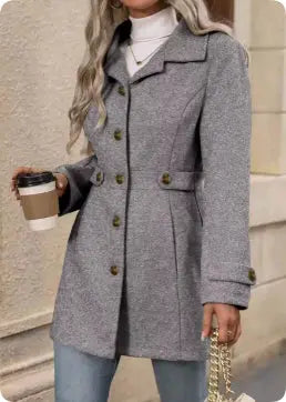 Elegant Single-breasted Woolen Coat Buttons Lapel Mid-length Jacket Temperament Commuter Outwear Clothing For Women hercurva