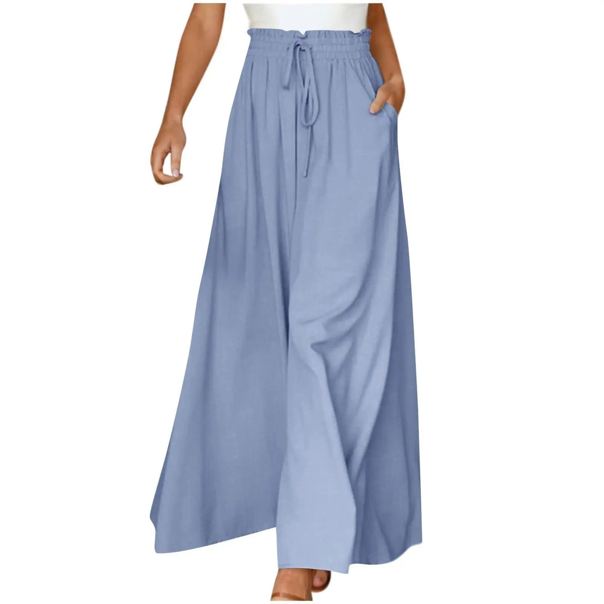 Women's Fashion Wide Leg Elastic Waistband Wide Leg High Waist Long Dress Pants hercurva