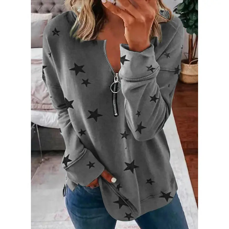 Star Print Long Sleeve Pullover Women's Sweatshirt hercurva