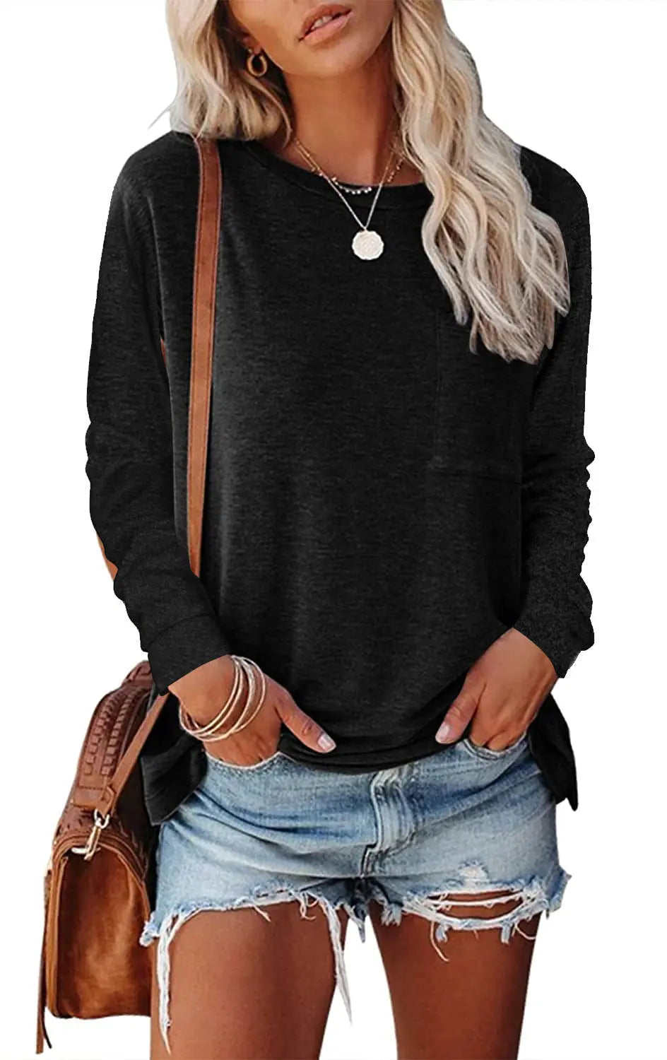 Pocket Split Long-sleeved Casual Bottoming T-shirt hercurva