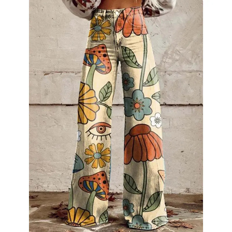 Thin Faux Denim Wide-leg Pants hercurva