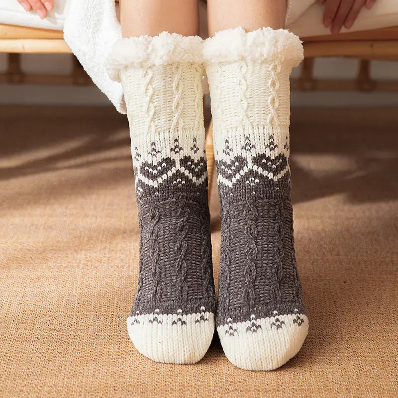 Love Knitted Plush Floor Socks Winter Warm Non-slip Carpet Socks Christmas Home Women hercurva