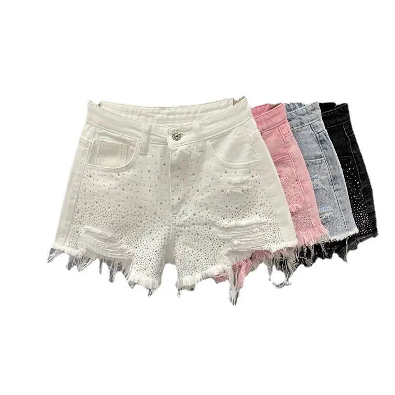 High Waist Slimming Heavy-duty Colorful Rhinestone Hot Pants hercurva