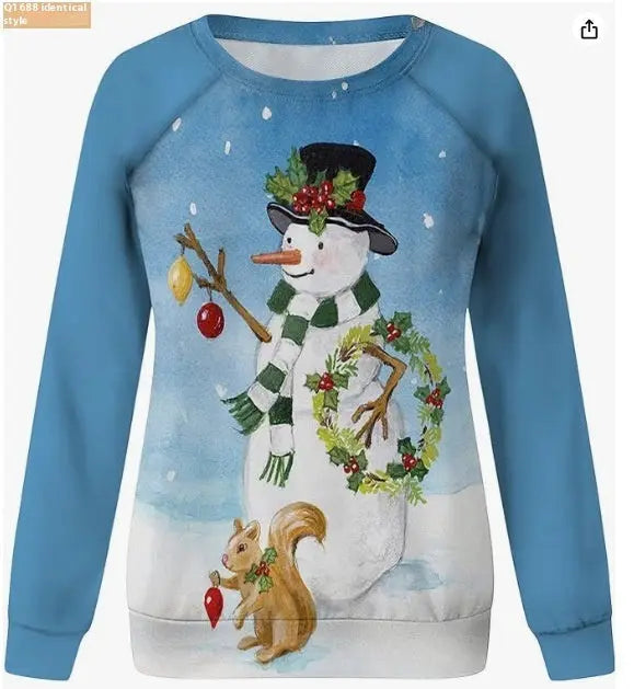 Christmas European And American Women Printed Crew Neck Sweatshirt hercurva
