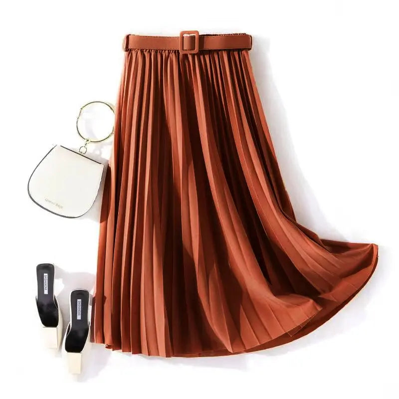 Solid Color Simple Organ Pleated Skirt Mid-length Skirt hercurva