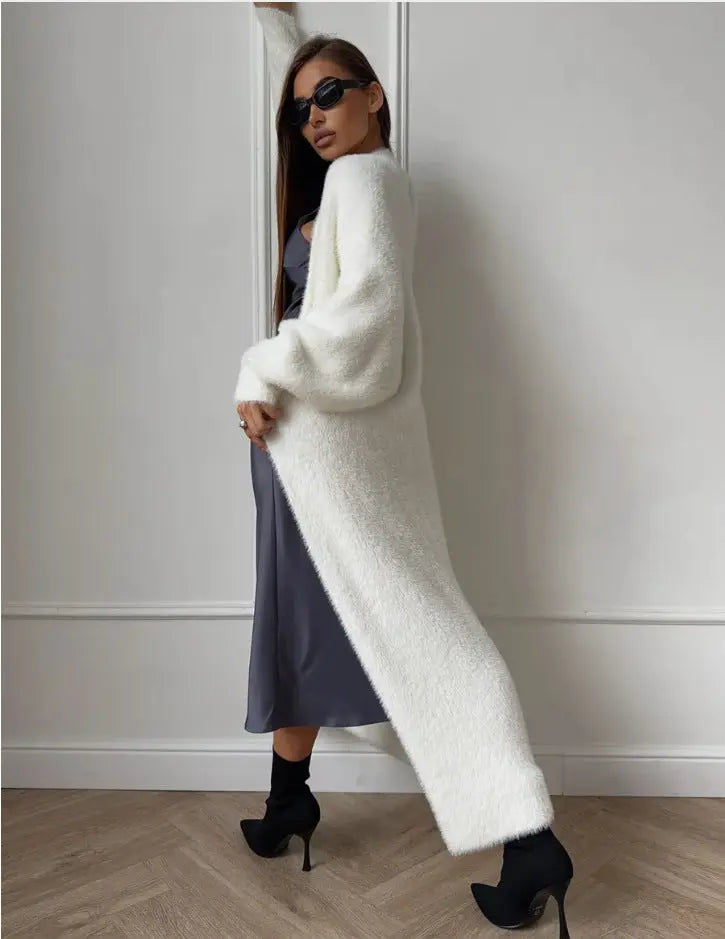 Imitation Mink White Sweater Cardigan Coat Women's Loose hercurva