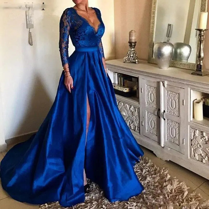Lace V-neck Evening Dress With Large Swing Dress hercurva