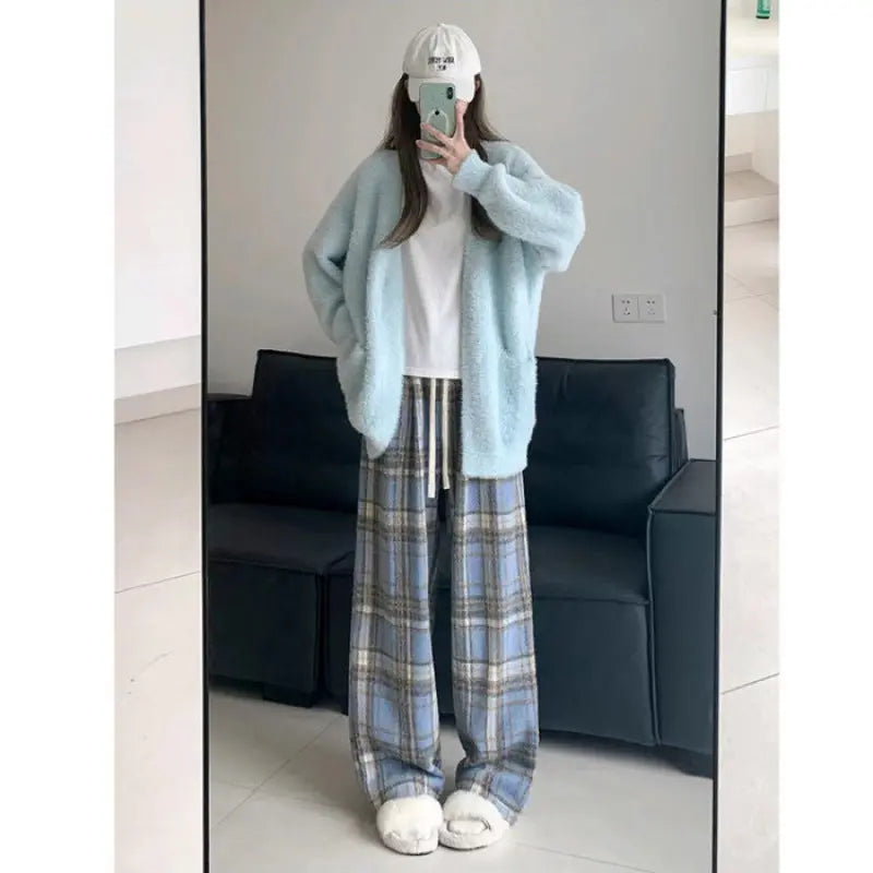 Plaid High Waist Drooping Baggy Pants hercurva