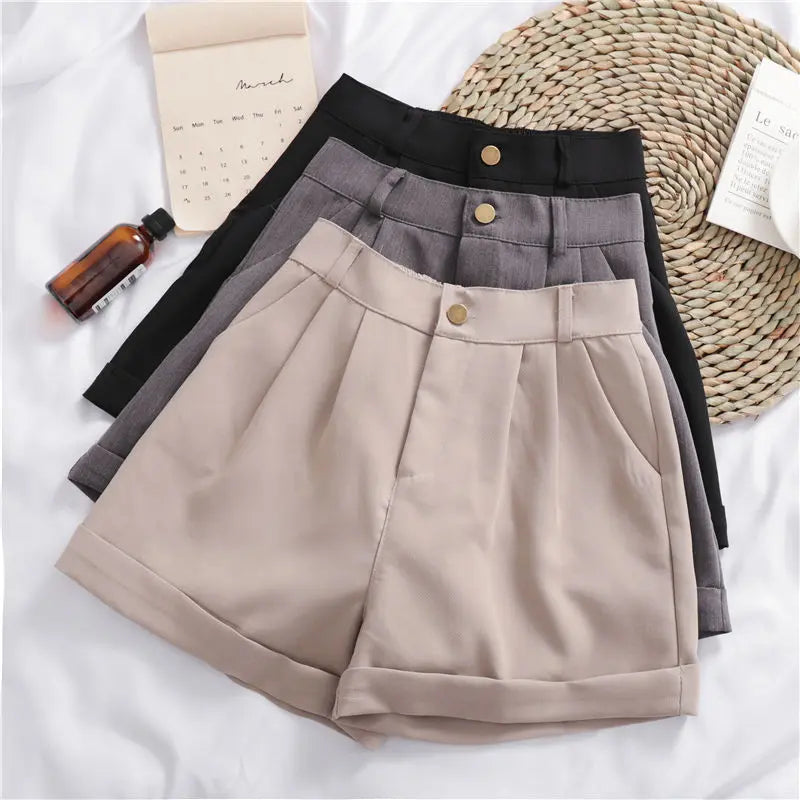 Solid Color All-match Roll-up Wide-leg Casual Shorts hercurva