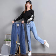 Straight Casual Elastic Waist Lace-up High-waist Jeans Women's Loose Pants hercurva