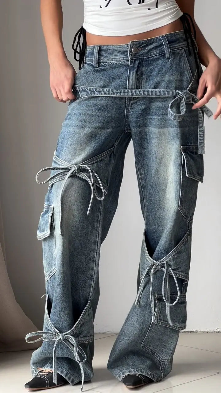 Denim Utility Jeans With Knot - Tied Elements hercurva
