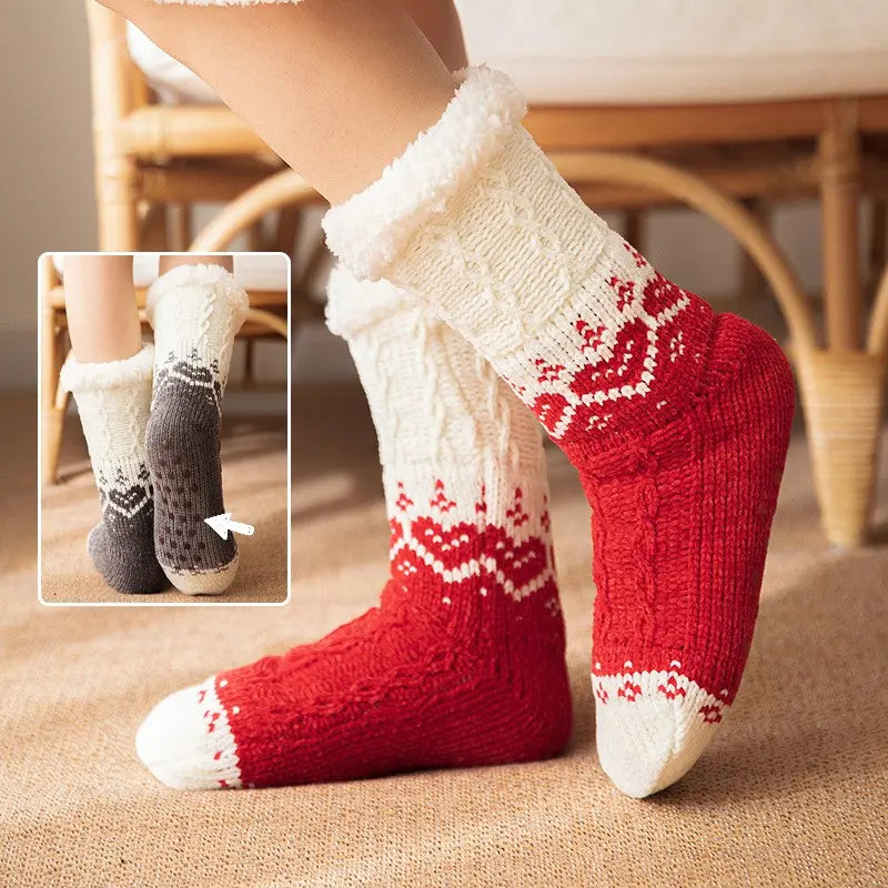 Love Knitted Plush Floor Socks Winter Warm Non-slip Carpet Socks Christmas Home Women hercurva