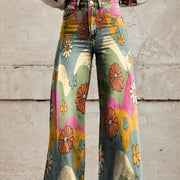 Thin Faux Denim Wide-leg Pants hercurva