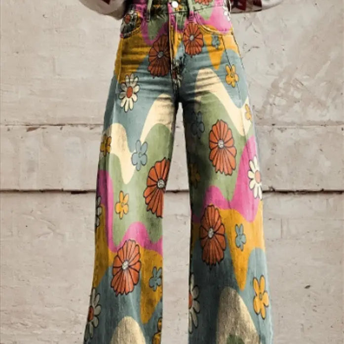 Thin Faux Denim Wide-leg Pants hercurva