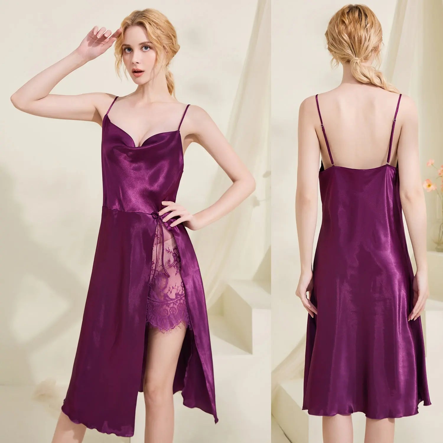 Cami Pajama Dress Women V-neck Sleepwear Ladies Loungewear hercurva
