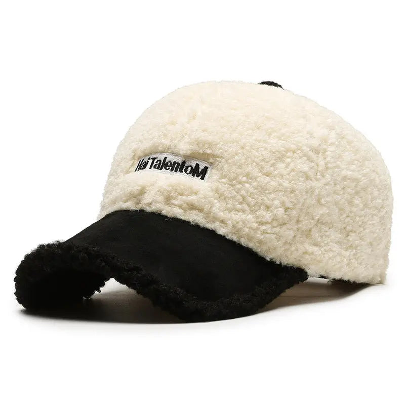 Autumn Winter Color Matching Fashion All-match Plush Warm Peaked Cap hercurva