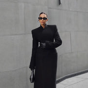 Temperament Shoulder-padded Waist-cinching Long Wool Coat For Women hercurva