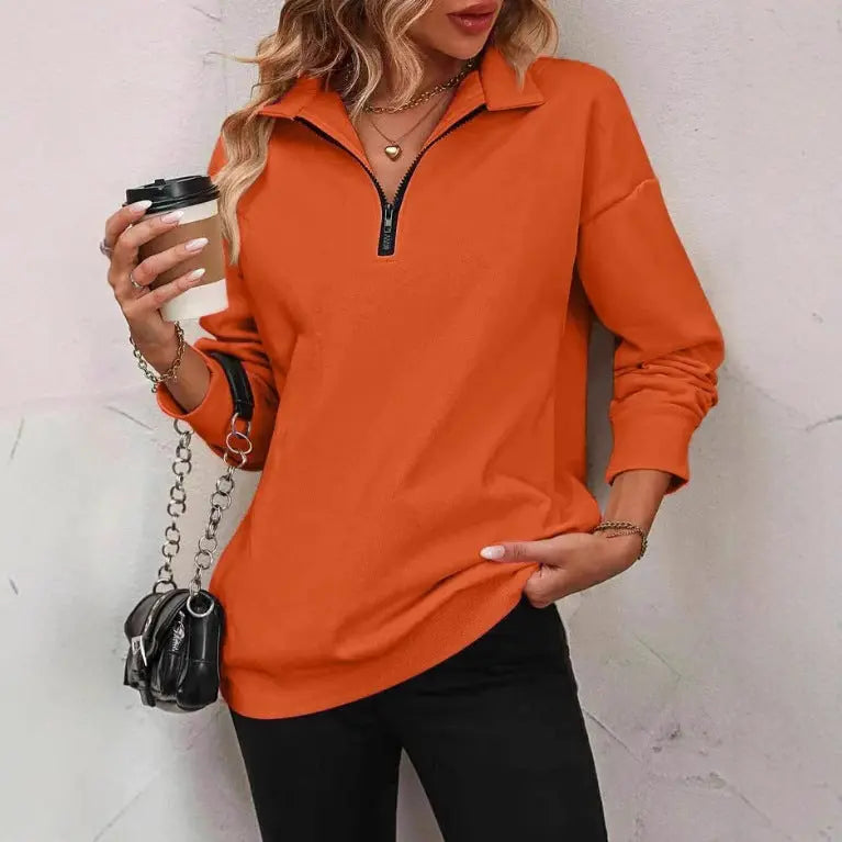 Women's Fashion Half Long-sleeve Zipper Sweatshirt Fashion Pullover hercurva