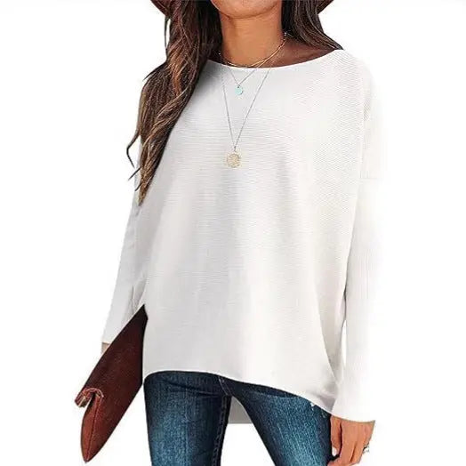 High And Low Batwing Sleeve Knitted Loose Pullover Waist Top hercurva