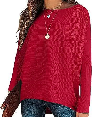 High And Low Batwing Sleeve Knitted Loose Pullover Waist Top hercurva