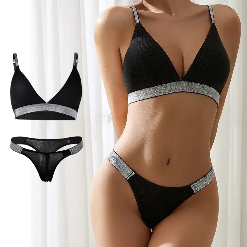 Knitted Thread Rhinestone Wireless Underwear Underwear Women's Bra Set hercurva