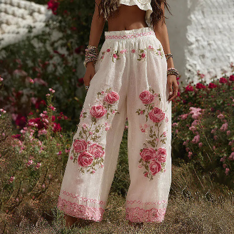 3D Floral Print Pattern Elegant Straight Women's Trousers hercurva