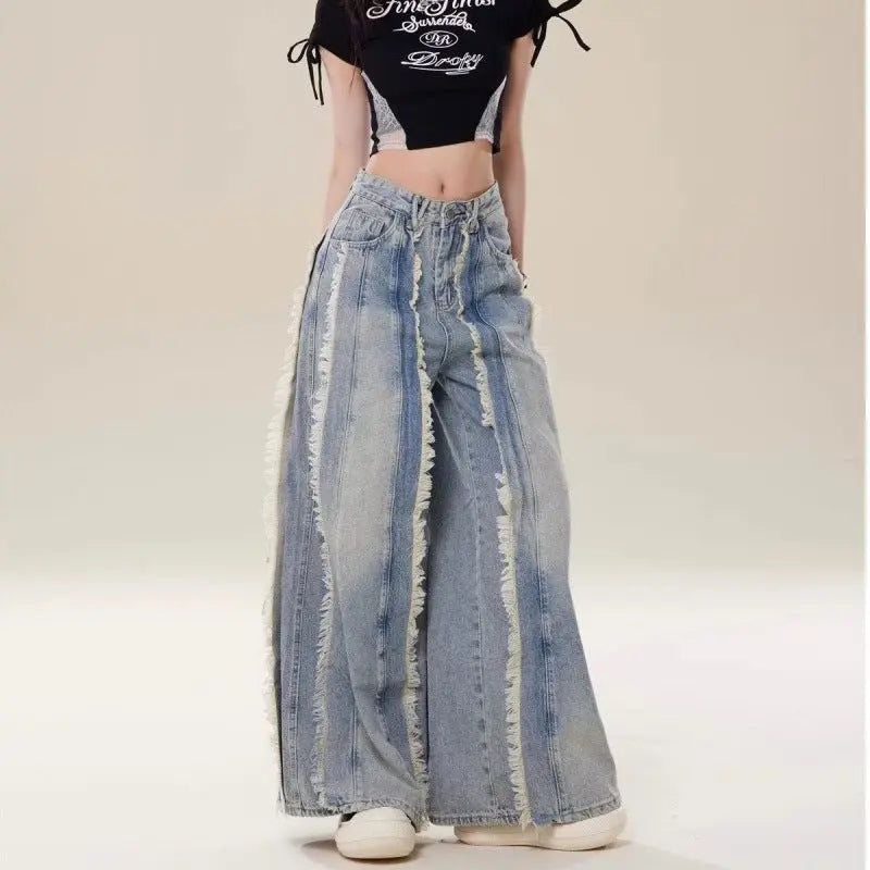 Jeans Destroyed Loose Burrs Wide Leg Bootcut Pants hercurva