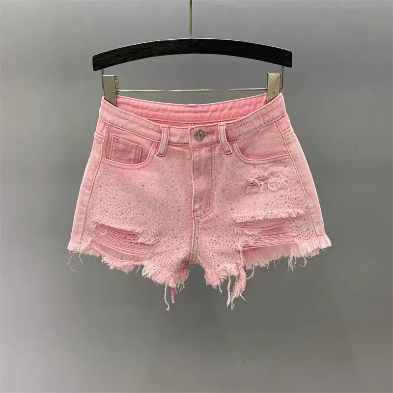 High Waist Slimming Heavy-duty Colorful Rhinestone Hot Pants hercurva