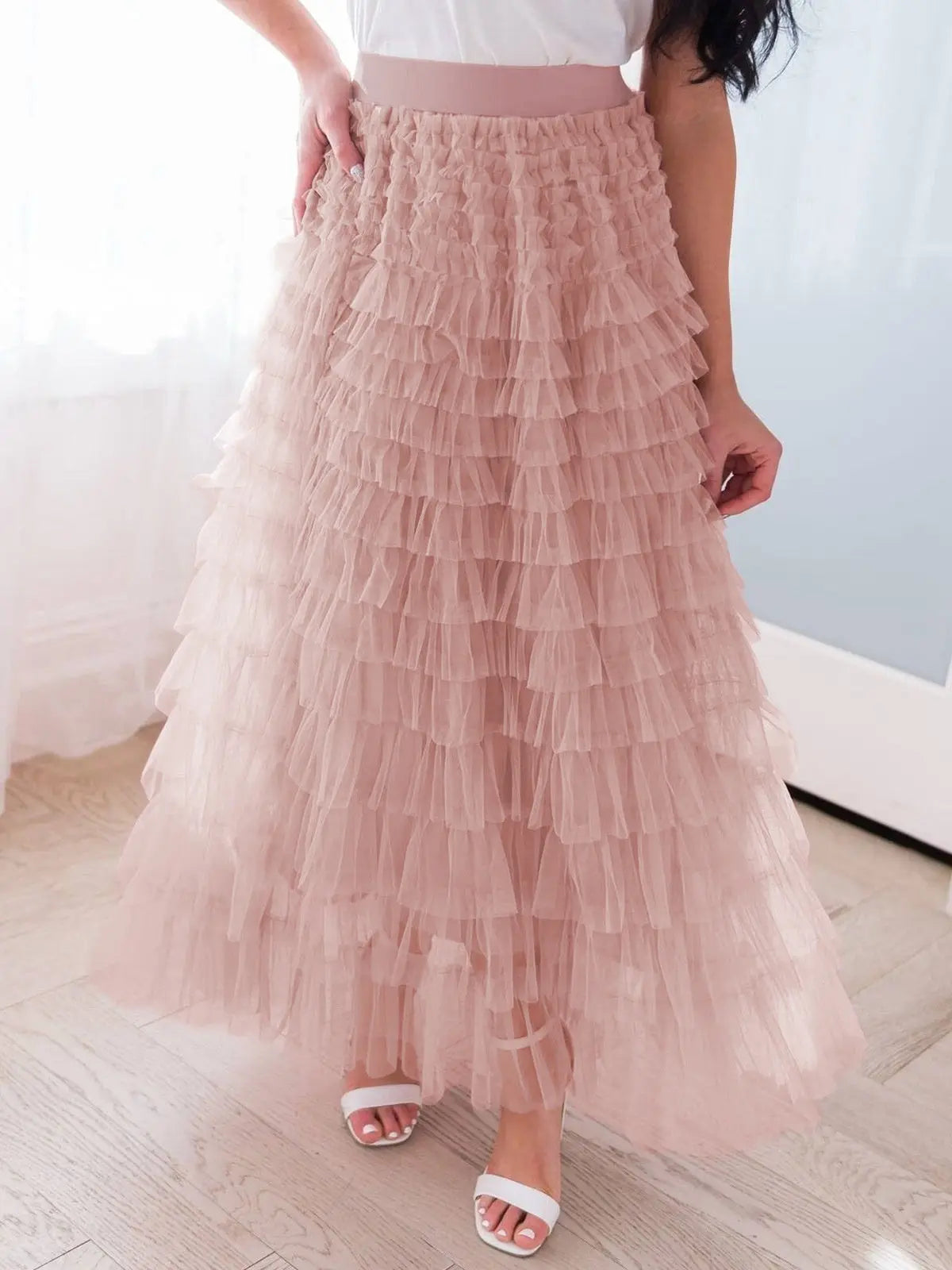 Layered Ruffles Cake Skirt Summer Fashion A Line Swing Mesh Long Skirt Party Dress Women hercurva