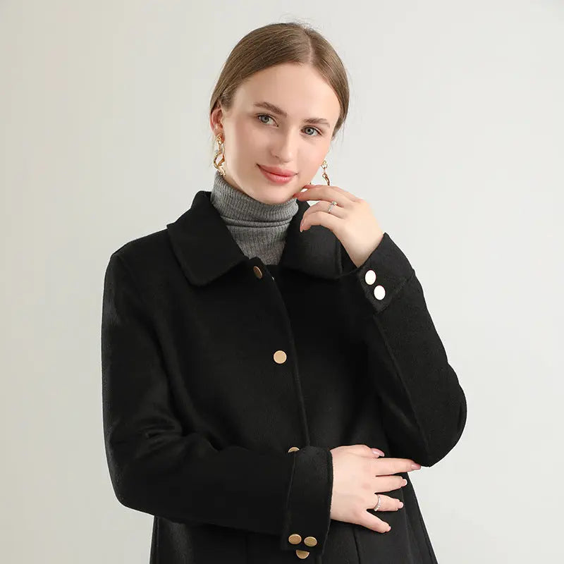 Autumn And Winter New Polo Collar Solid Color Coat For Women hercurva