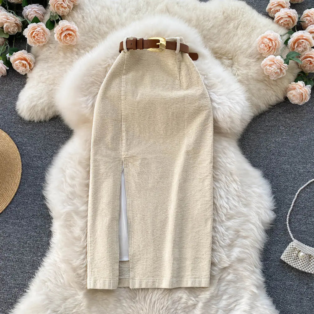 Early Autumn Hong Kong Style Retro Split Skirt Winter With Sweater Mid-length hercurva