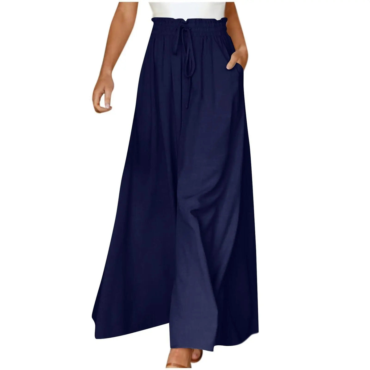Women's Fashion Wide Leg Elastic Waistband Wide Leg High Waist Long Dress Pants hercurva