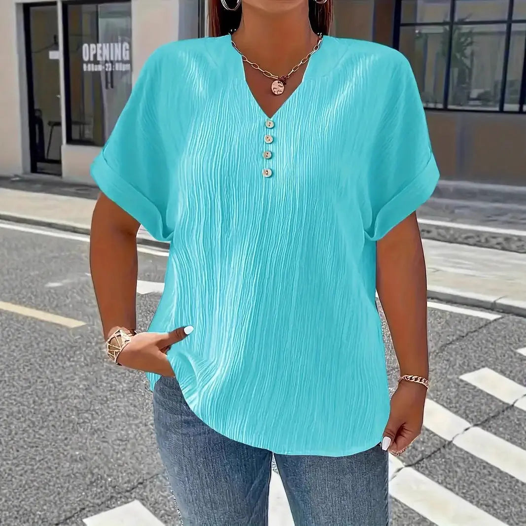 Summer Casual Women's Clothing Small V-neck Short-sleeve Top hercurva