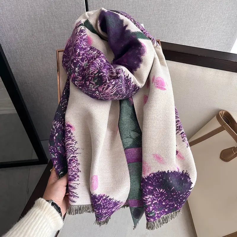 Printed Artificial Cashmere Scarf Women's Thick Windproof Shawl hercurva