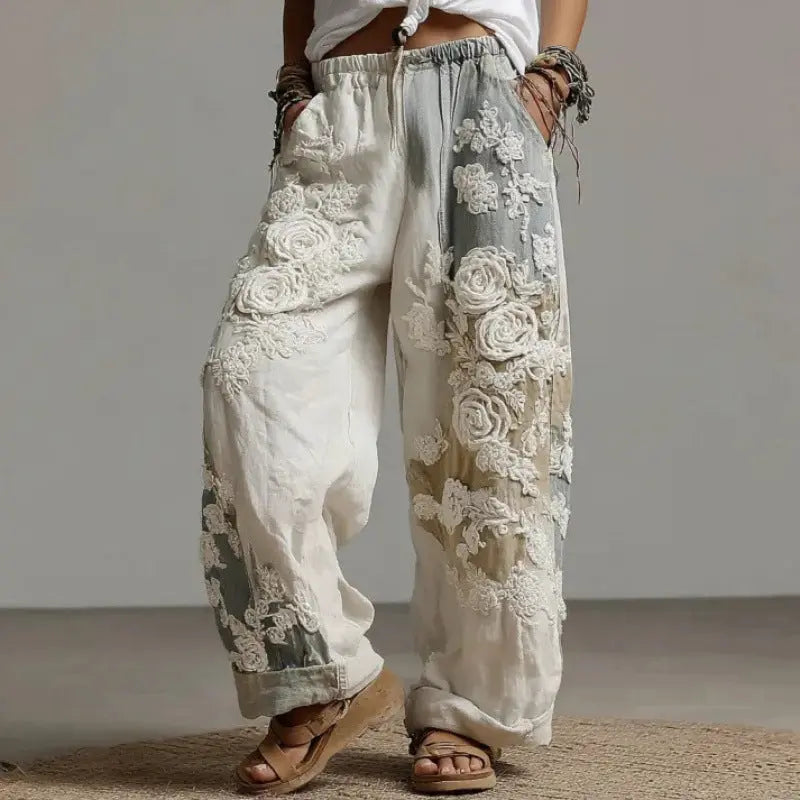 3D Floral Print Pattern Elegant Straight Women's Trousers hercurva