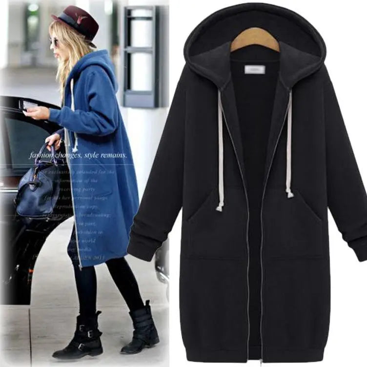 Hooded Long-sleeved Winter Sweater Women's Jacket In A Long Thick Shirt hercurva