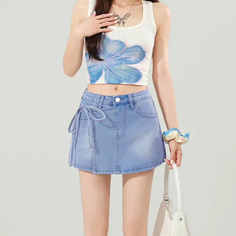 High-waisted Slimming Instagram-style Denim Skirt With Tie Details hercurva