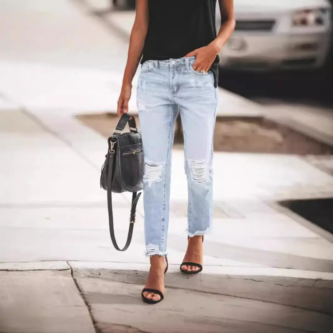 Women's Ripped Non-elastic Retro Fashion Jeans hercurva