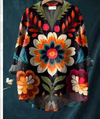 Fashion Digital Printing Large Wide V-neck Top hercurva