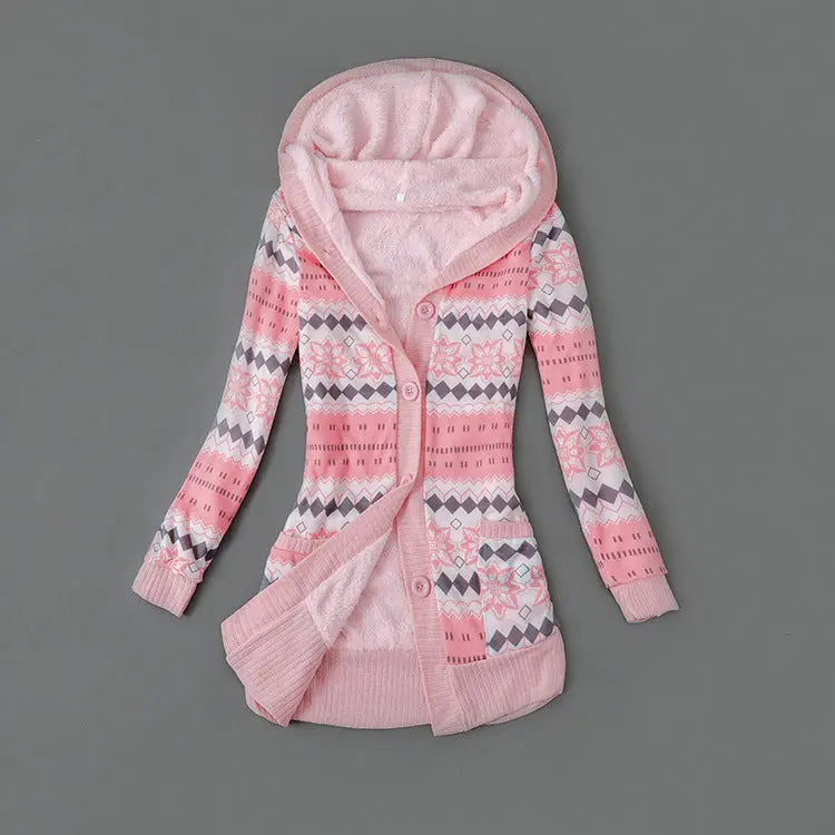 Thick Printed Hooded Knitted Cardigan Jacket hercurva