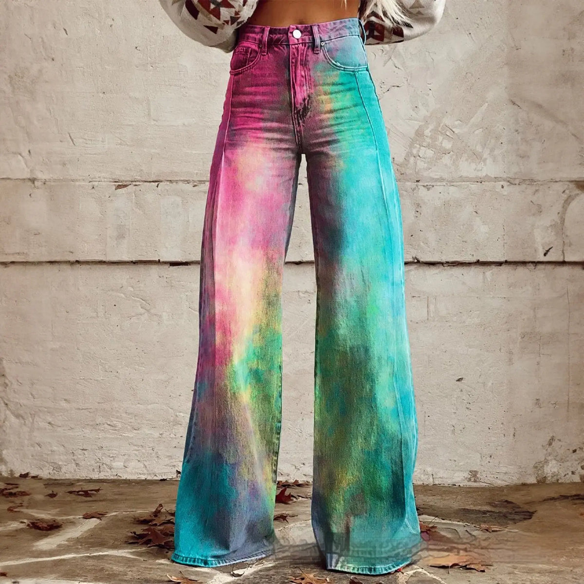 Foreign Trade Plus Size Women's Casual Pants Thin Imitation Jeans Wide Leg hercurva