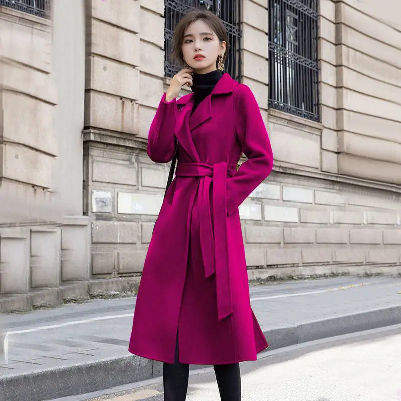 Mid-length Below The Knee Slim Fit Lace-up Woolen Coat High-end Woolen Coat hercurva