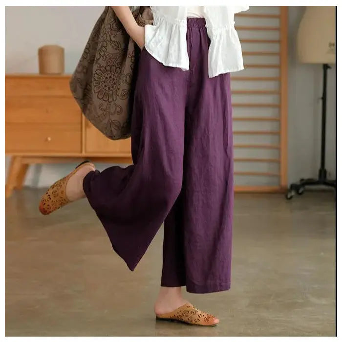 Cotton And Linen Cropped Wide-leg Casual Straight Breathable Slim Fit Casual Pants hercurva