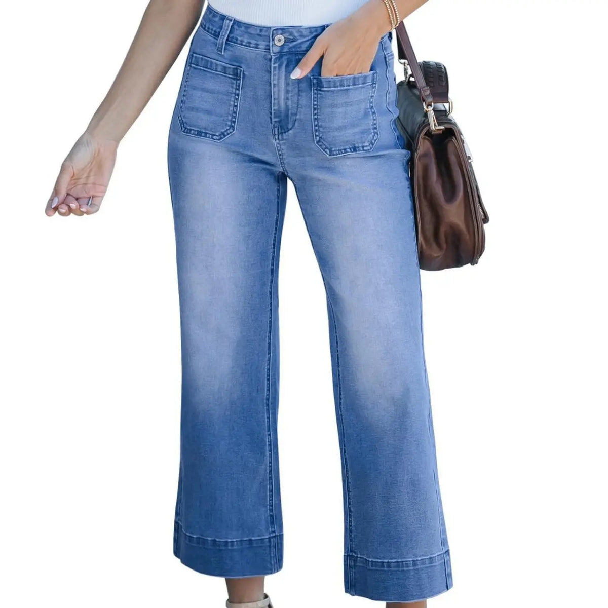 Slimming And Wide Leg Straight-leg Pants Washed Jeans Cropped Pants hercurva