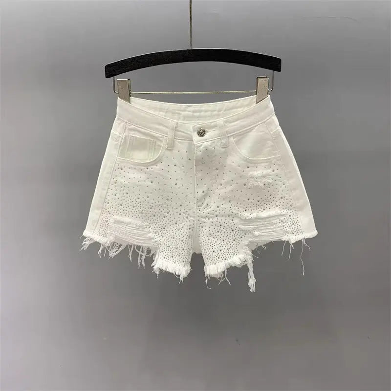 High Waist Slimming Heavy-duty Colorful Rhinestone Hot Pants hercurva