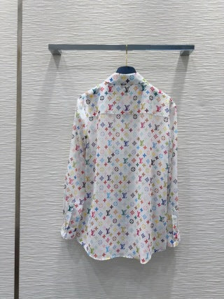 LV 25 Slightly Transparent Shirt  Black White Polyester