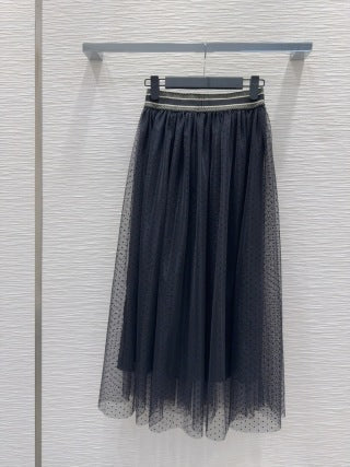 CD 2025 Set T-shirt with Mesh skirt Black White Polyester Cotton