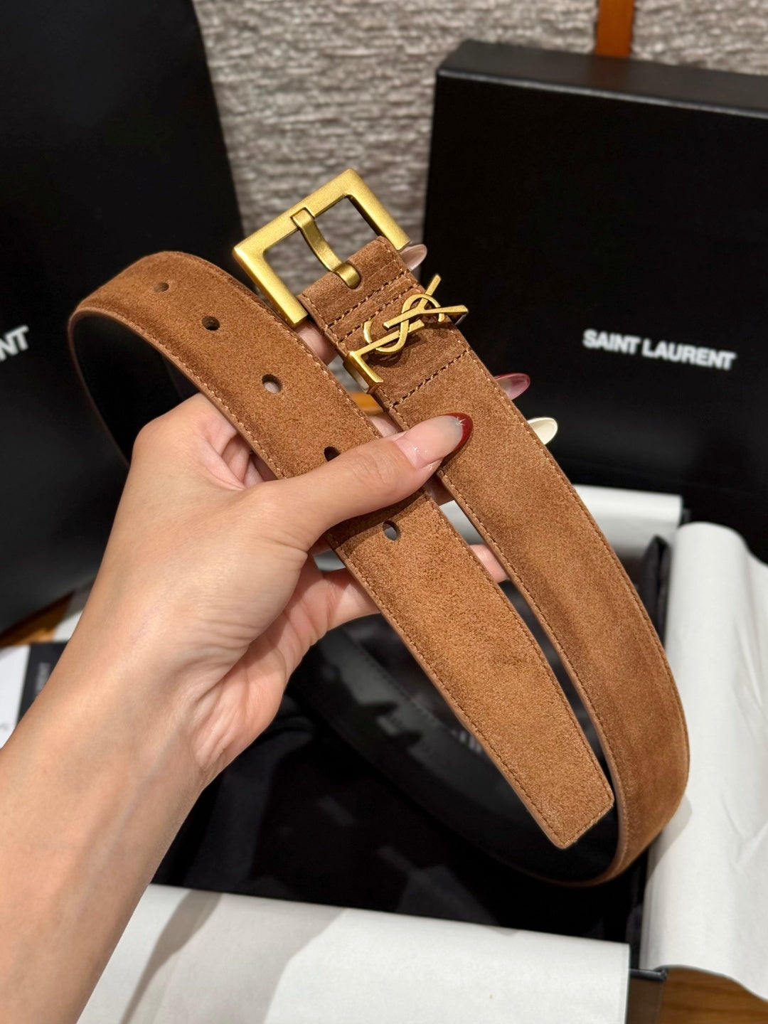 Saint Laurent 2026 Cassandre Belt 30mm Suede 195658